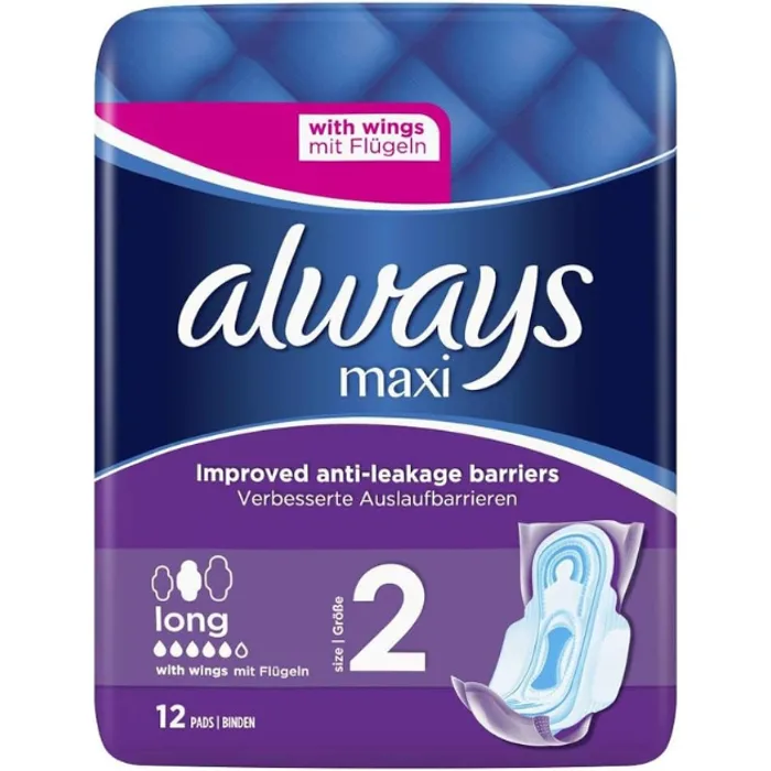 Always Maxi Long Wings Size 2 12pcs