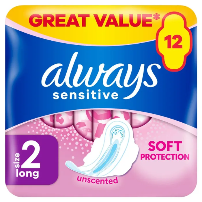 Always Sensitive Long Wings Size 2 12pcs