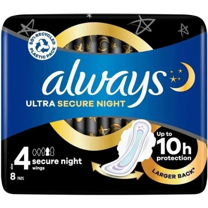 Always Ultra Secure Night Wings Size 4 8pcs