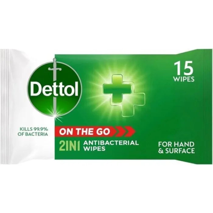 Dettol 2 in 1 Antibacterial Wipes 15 Wipes