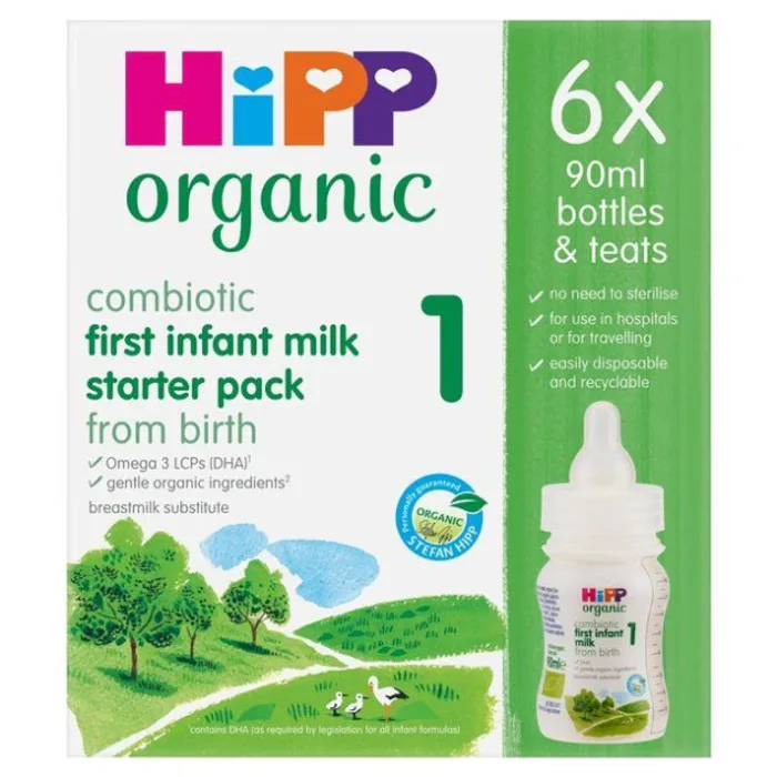 HiPP Organic 1 First Infant Baby Milk Ready To Feed Starter Pack From Birth 90ml, H1