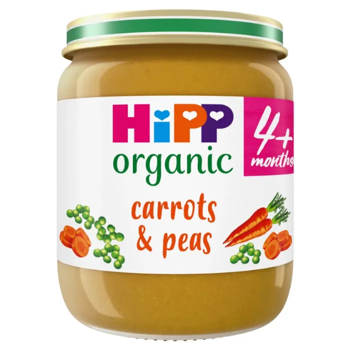 HiPP Organic Carrots And Peas Baby Food Jar 4+ Months 125g, H1