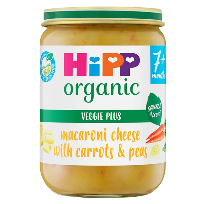 HiPP Organic Macaroni Cheese With Carrots And Peas Baby Food Jar 7+ Months 190g, H1