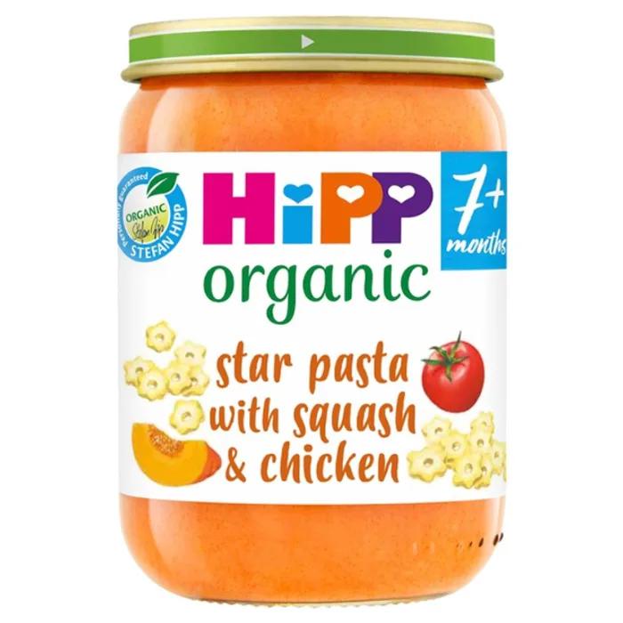 Hipp Organic Star Pasta With Squash & Chicken Baby Food Jar 7+ Months 190g, H1