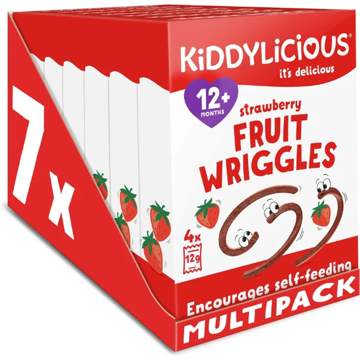 Kiddylicious Strawberry Fruit Wriggles 4 Yummy Bags 48g