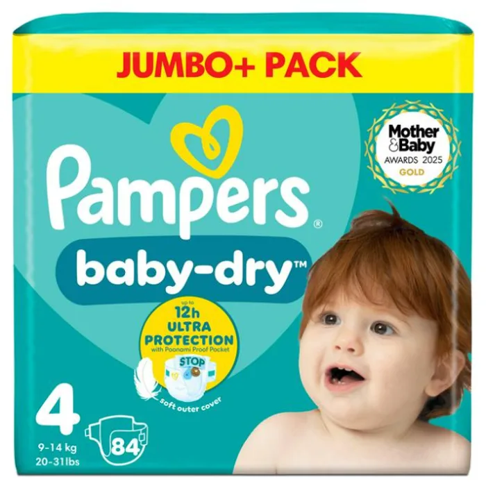 Pampers Baby-Dry Size 4 Nappies Jumbo+ Pack, 84 nappies