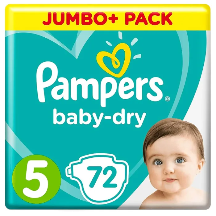 Pampers Baby-Dry Size 5 Nappies Jumbo+ Pack, 72 nappies