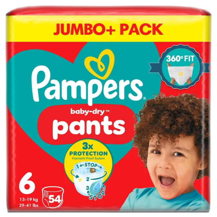 Pampers Baby-Dry Size 6 Nappy Pants Jumbo+ Pack, 54 pants