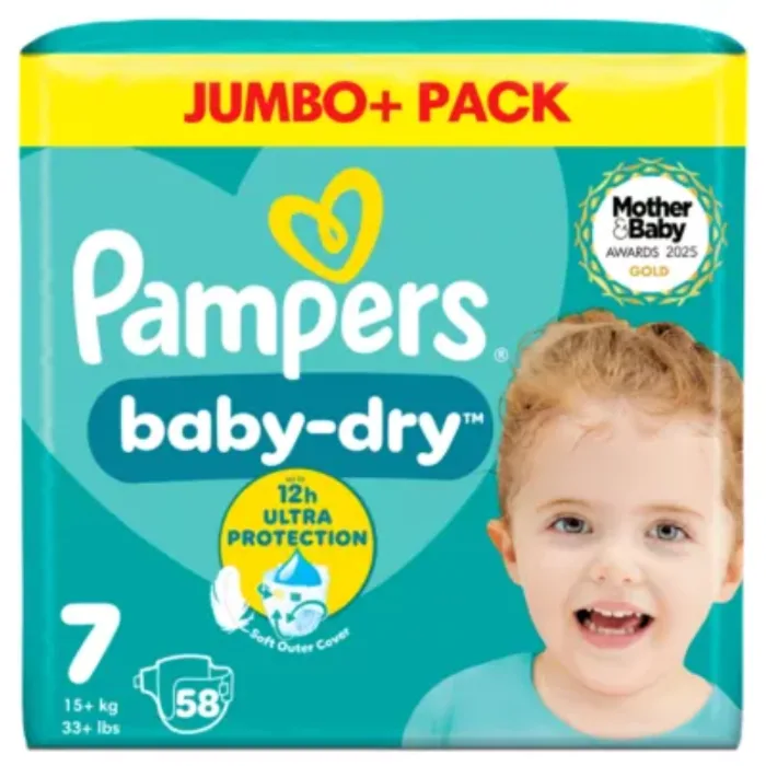 Pampers Baby-Dry Size 7 Nappies Jumbo+ Pack, 58 nappies