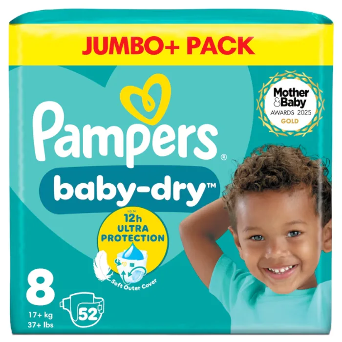 Pampers Baby-Dry Size 8 Nappies Jumbo+ Pack, 52 nappies