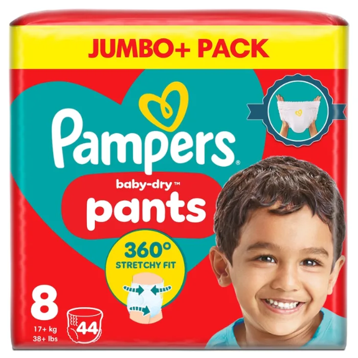 Pampers Baby-Dry Size 8 Nappy Pants Jumbo+ Pack, 44 pants