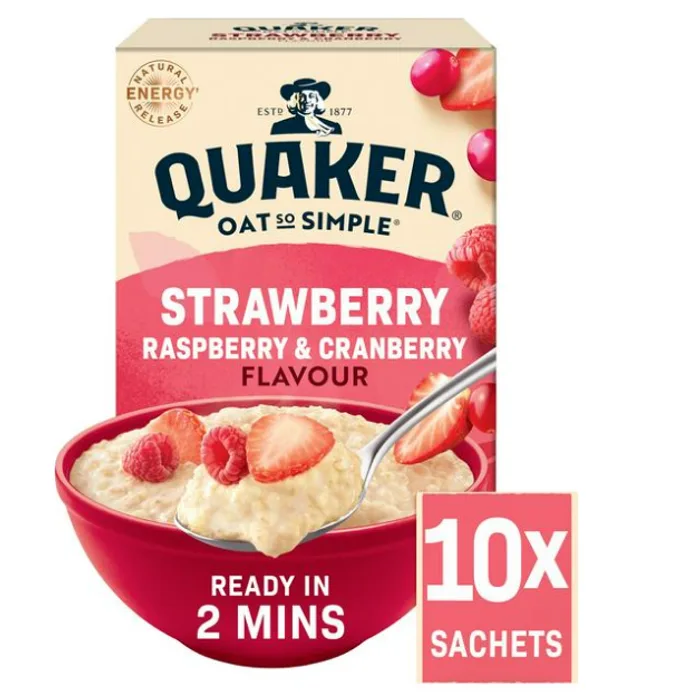 Quaker Oats Oat So Simple Strawberry, Raspberry & Cranberry Flavour 10 Sachets 34g