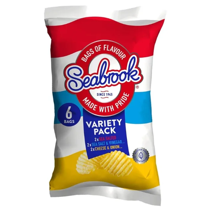 Seabrook Variety Sixer 6s 25g (2x Sea Salt, 2x Cheese Onion, 2x Salt Vinegar)